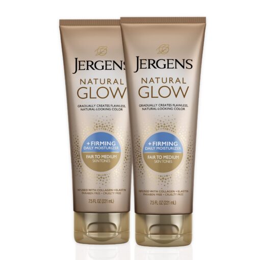 Jergens Natural Glow +FIRMING Self Tanner, Sunless Tanning Lotion for Fair to Medium Skin Tone, Anti Cellulite Firming Body Lotion for Natural-Looking Tan