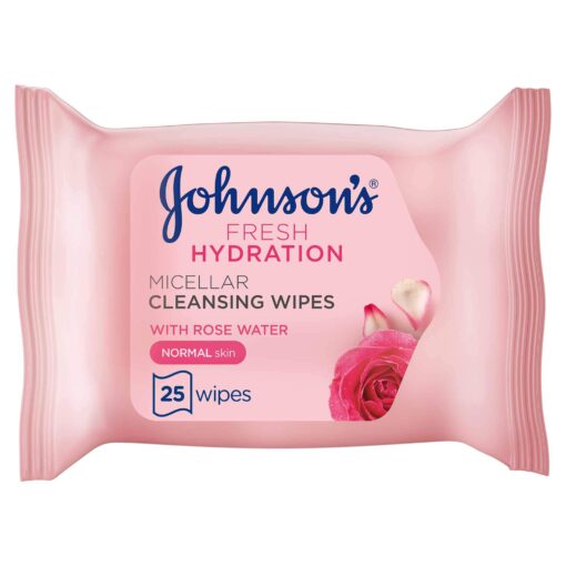 JOHNSON’S Cleansing Facial Micellar Wipes, Refreshing, Normal Skin, Pack of 25 wipes