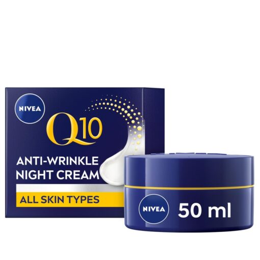NIVEA Q10 Anti-Wrinkle Power Revitalising Night Cream (50ml), Anti-Wrinkle Face Cream with Skin Identical Q10 and Creatine, Regenerative Night Cream for 3x Wrinkles