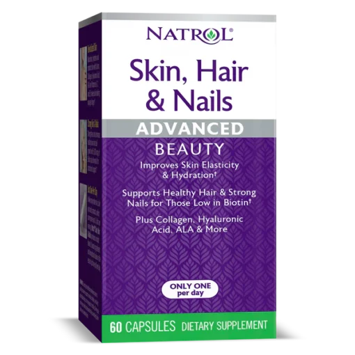 Natrol Skin, Hair and Nails Advanced Beauty Capsules, Packed with Beauty Enhancing Ingredients - 5,000mcg Biotin, 60 Count
