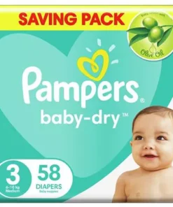 Pampers Baby-Dry Diapers, Size 3, Medium, 6-10kg, 58 Count