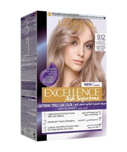 L'oreal paris excellence hair dye with purple shampoo and hair mask - 9.12 cool pearl very light blonde