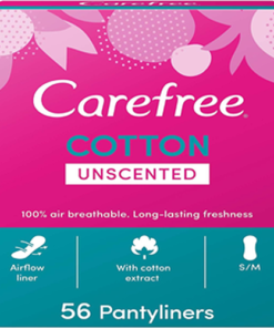 Carefree panty liners, cotton, unscented, pack of 56