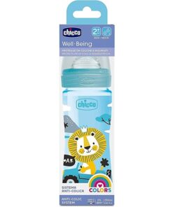 Chicco Well Being Silicone Bottle with Medium Flow Nipple, 250ml - Blue