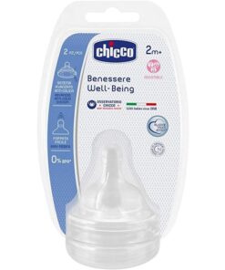 Chicco Well Being Silicone Teat for 2 Months Baby, 2 Pieces