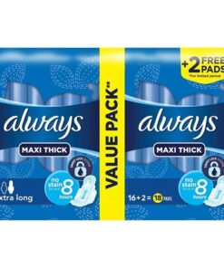 always Maxi Thick Extra Long Sanitary Pads with Wings - 18 Pieces